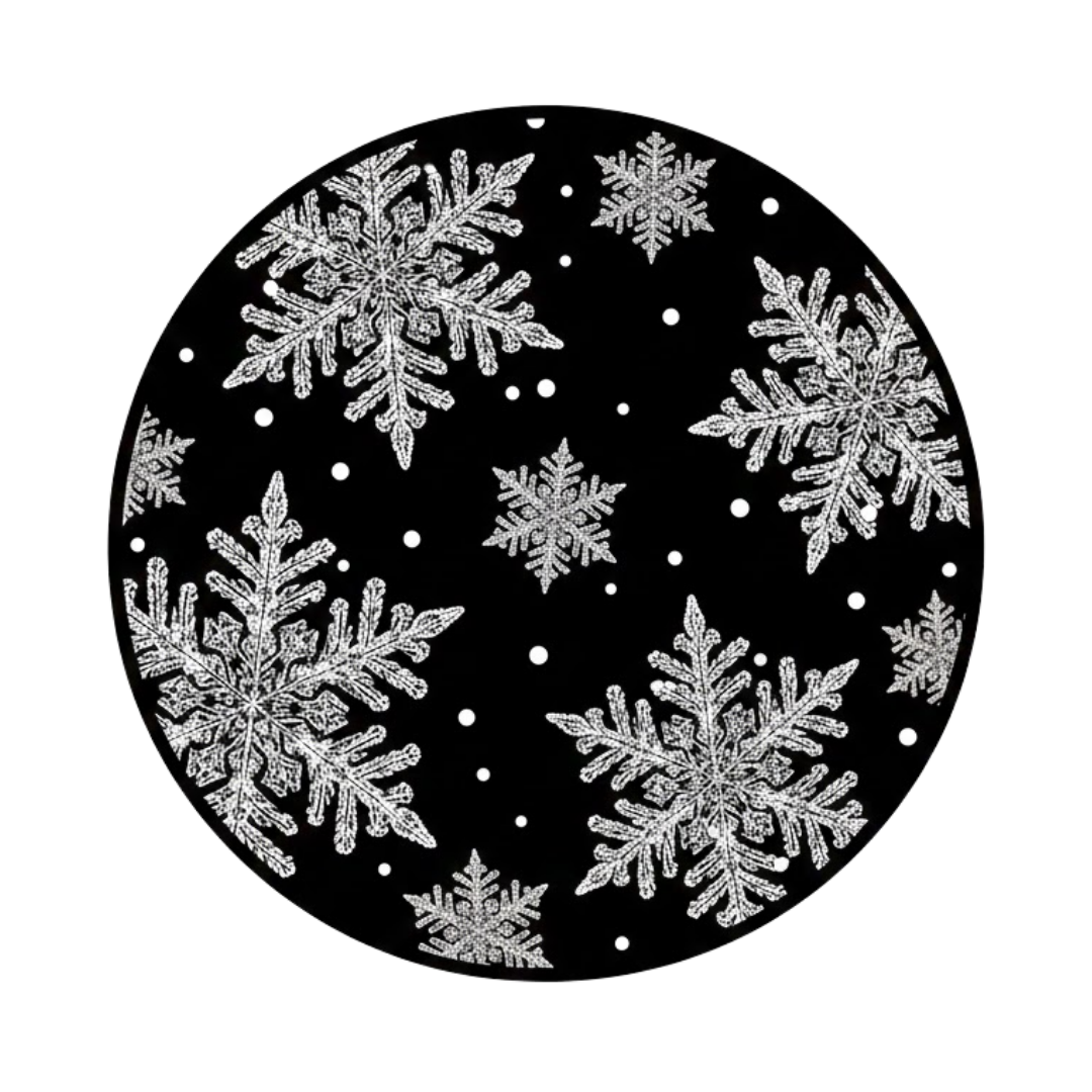 Black circle with snowflakes